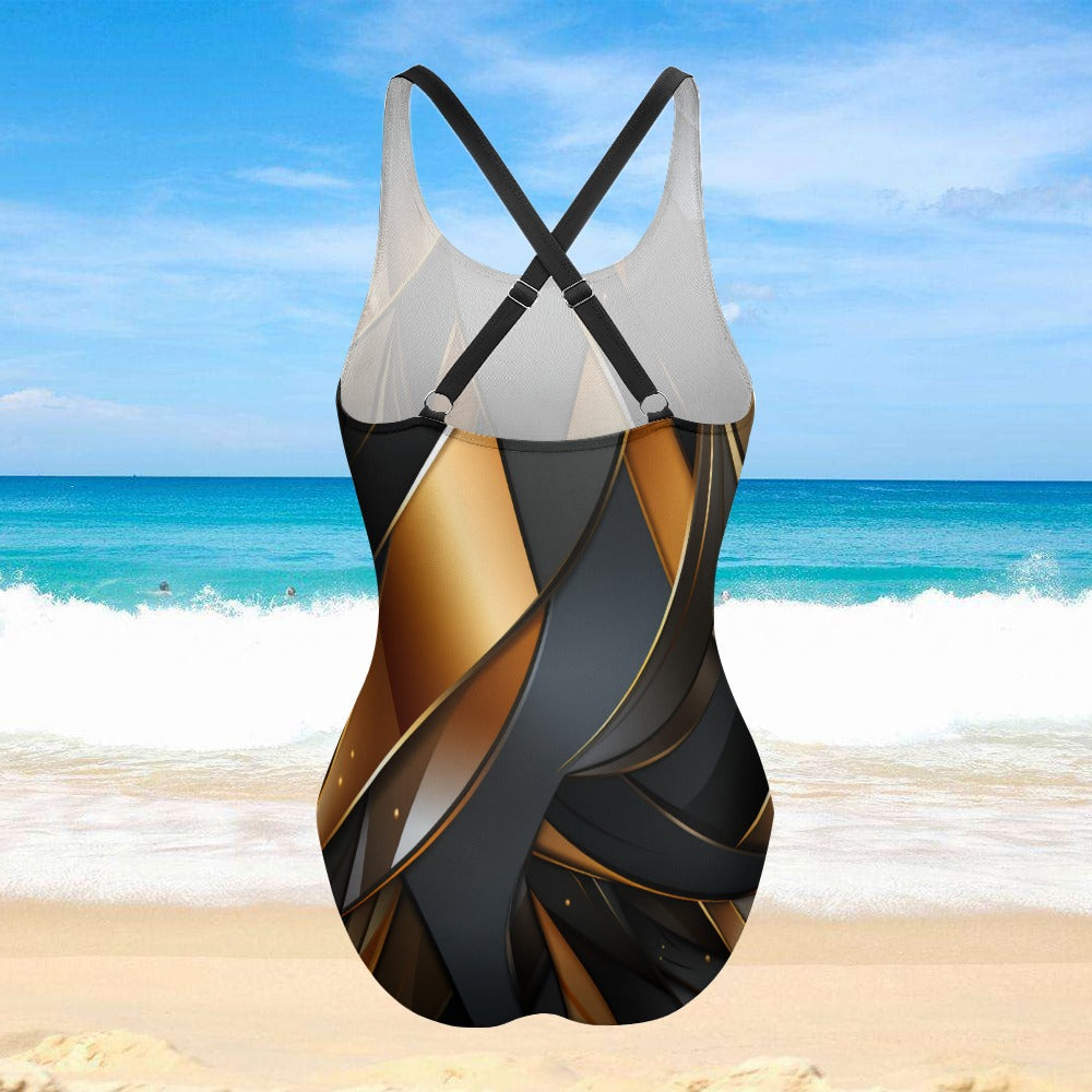 Midnight Gold Geometric One-Piece Swimsuit