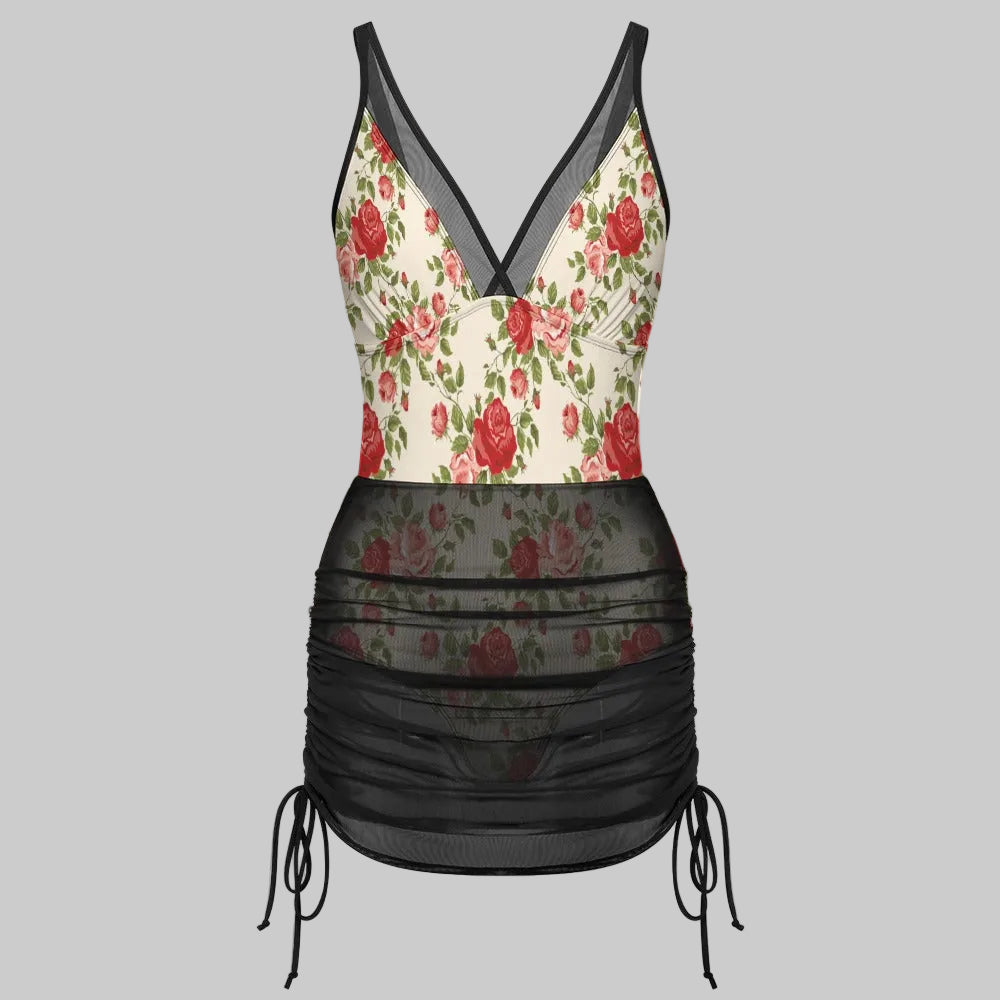 Midnight Rose Mesh Wrap One-Piece