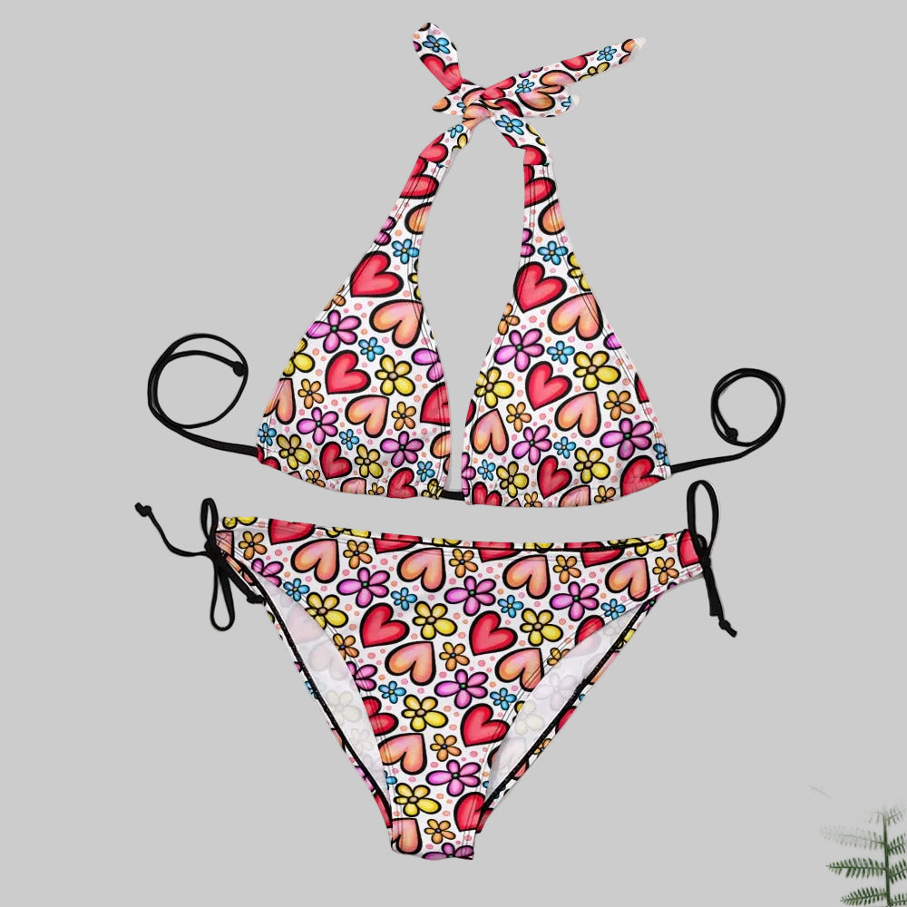 Retro Sunshine Hearts Side-Tie Bikini Set