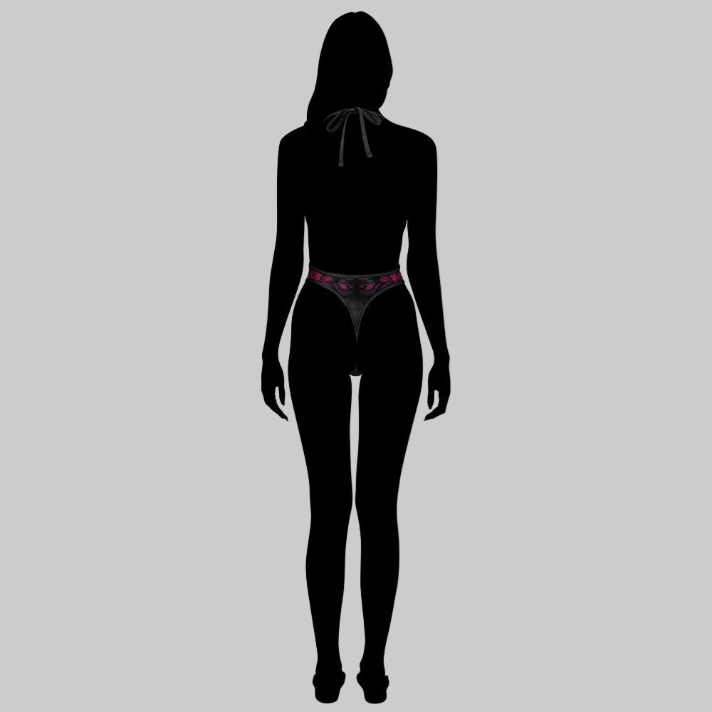 Midnight Orchid Plunging Mesh High Cut Bodysuit Teddy