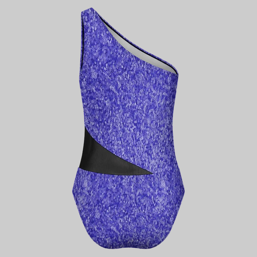 Violet Sequin Illusion One-Shoulder Swimsuit
