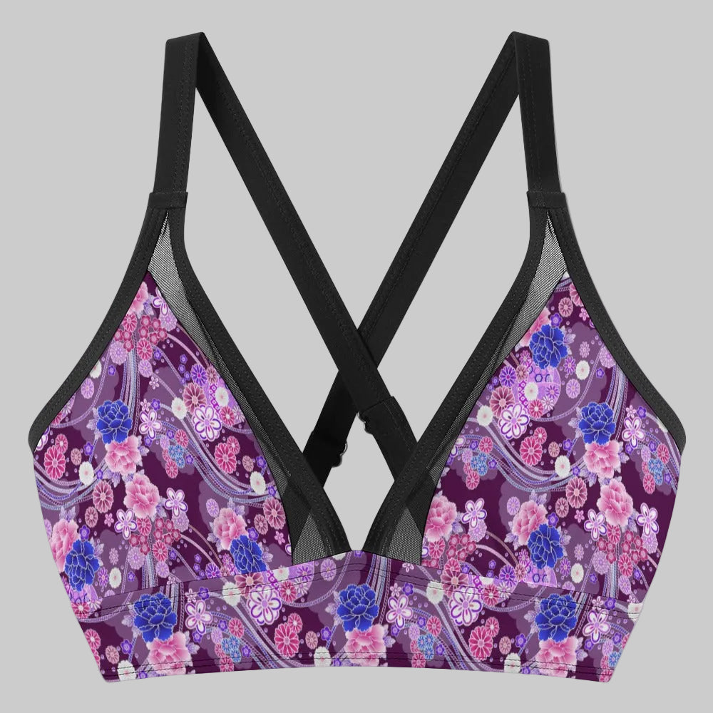 Lavender Floral Mesh Skirt Bikini Set