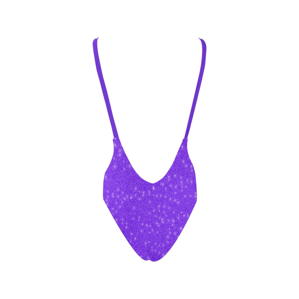 Purple Glitter Siren Plunging Backless Sculpting One Piece Swimsuit