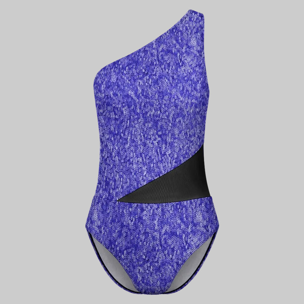 Violet Sequin Illusion One-Shoulder Swimsuit