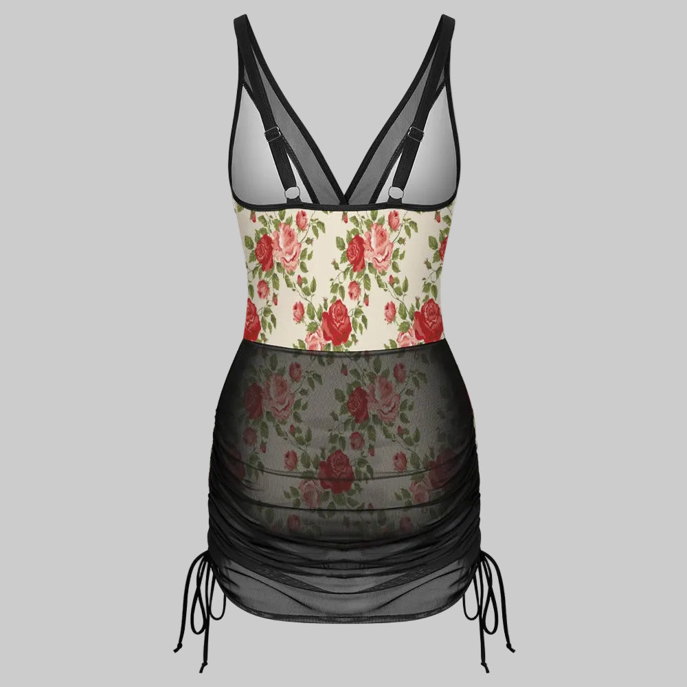 Midnight Rose Mesh Wrap One-Piece