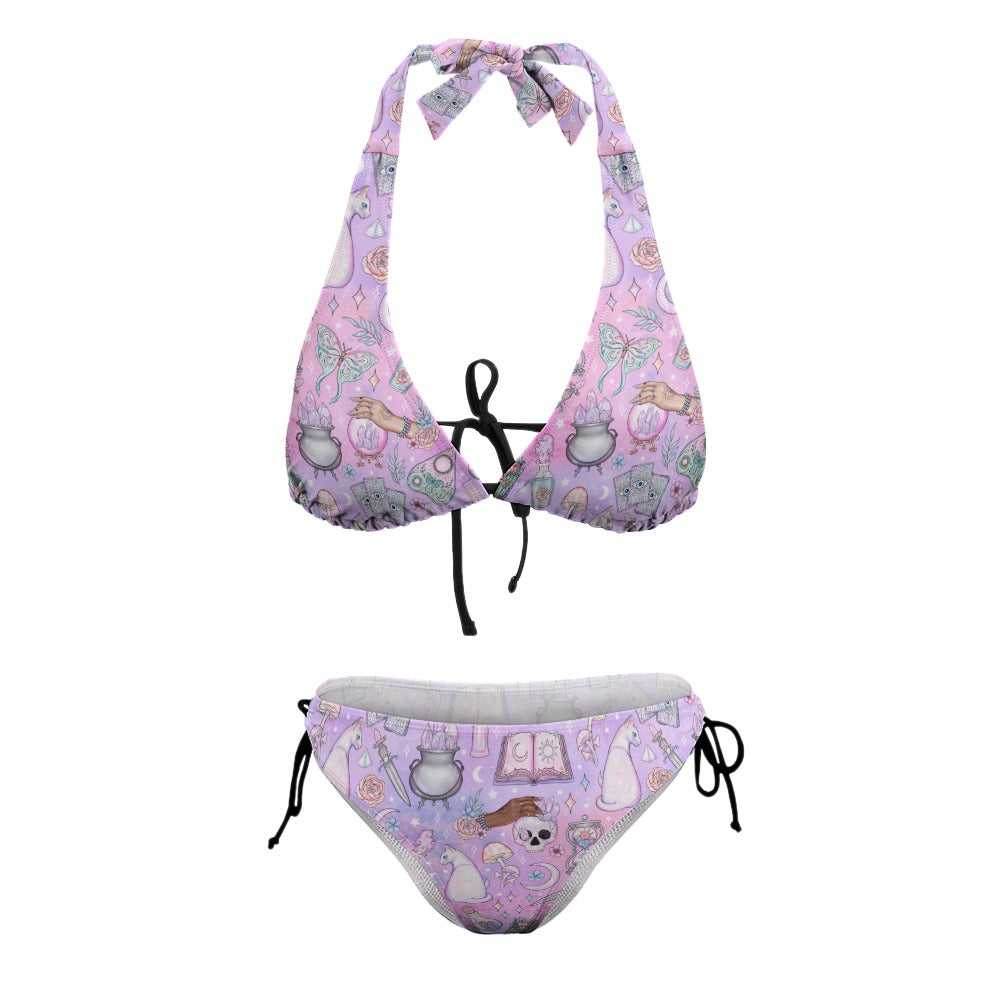 Plum Witchy Woo Celestial Magic Halter Triangle Bikini Swimsuit Set