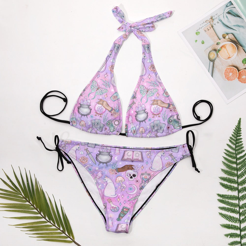 Plum Witchy Woo Celestial Magic Halter Triangle Bikini Swimsuit Set
