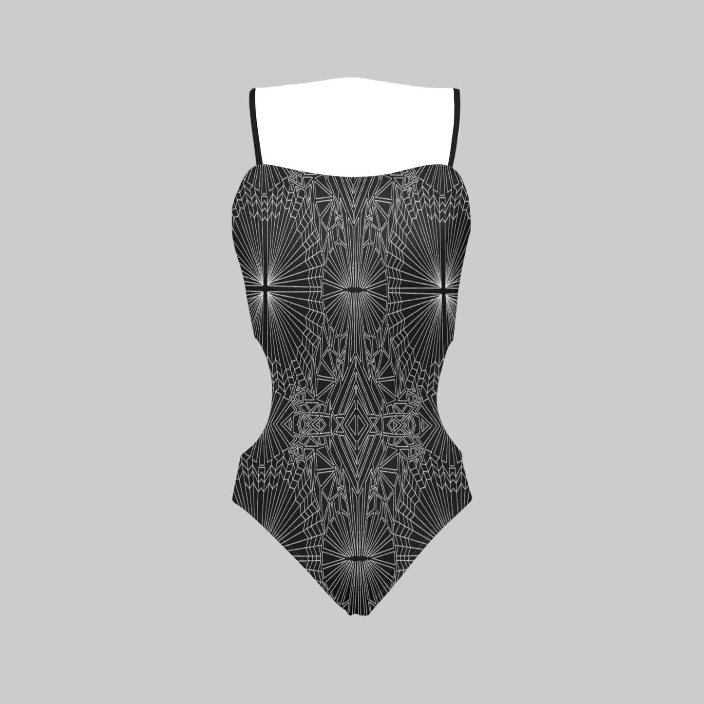 Black Spider Web Cutout Spaghetti Strap One Piece Swimsuit