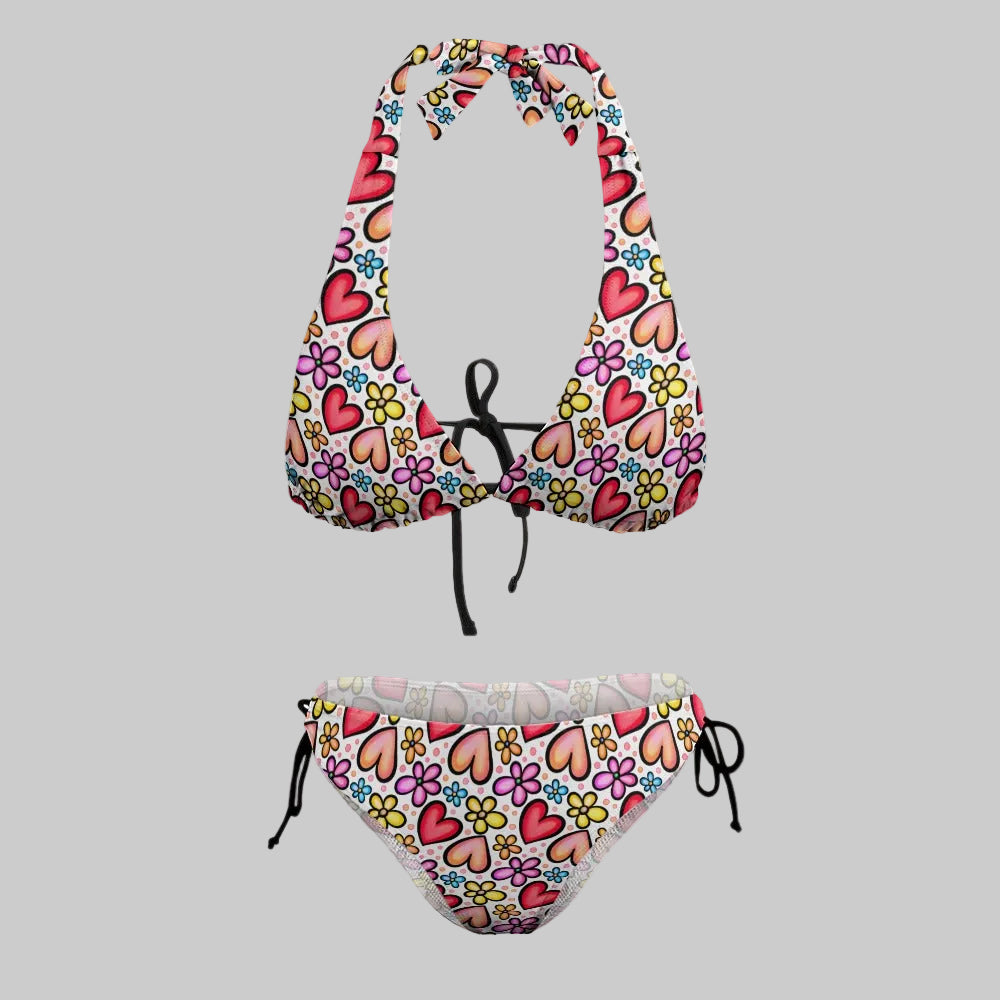 Retro Sunshine Hearts Side-Tie Bikini Set
