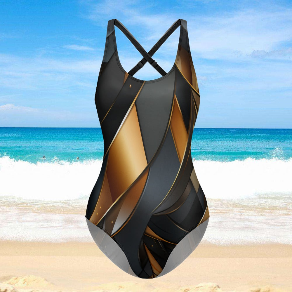 Midnight Gold Geometric One-Piece Swimsuit