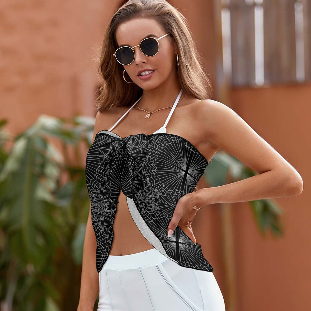 Midnight Web Chiffon Wrap Sheer Architectural Resort Sarong