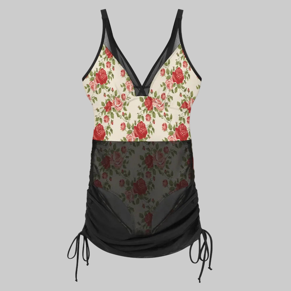 Midnight Rose Mesh Wrap One-Piece